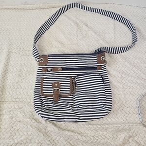 Womens Striped Navy and White Crossbody Purse Bag Satchel Nautical Preppy Casual
